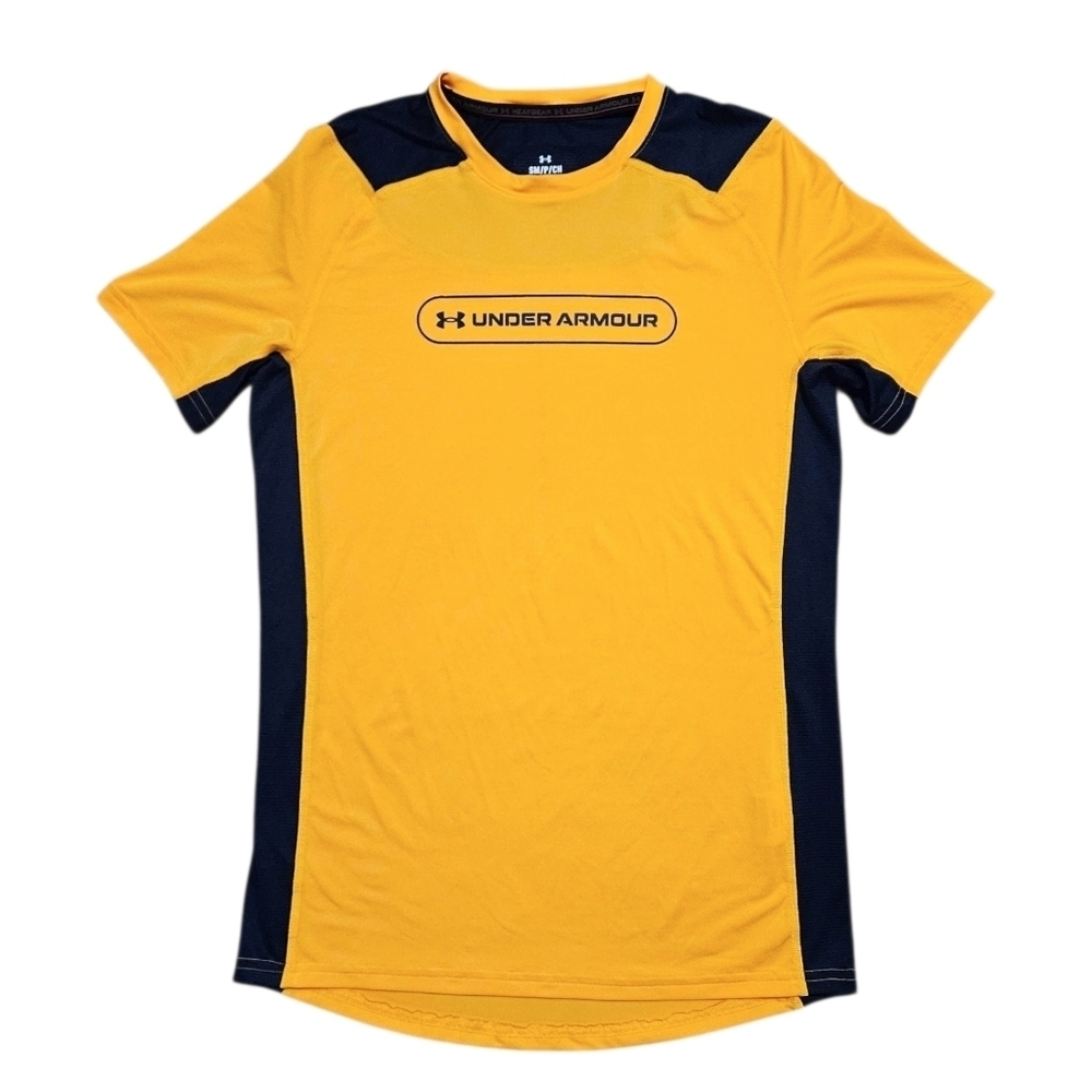 Under Armour Fitted Tee Men's Yellow/Navy HeatGear Vent AMP Sz S Performance Tee